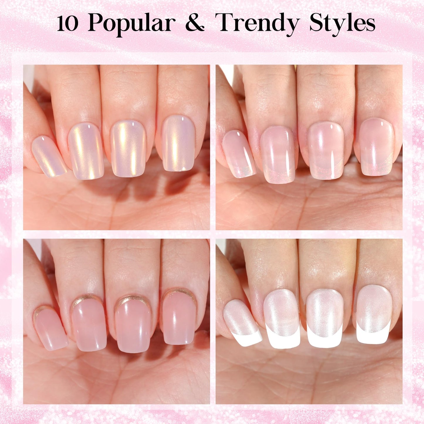 Press on Nails Short 10 Styles, Jofay Fashion 240Pcs Salon-Like Fake Nails with Cat Eye & French Tip Press on Nails Designs, Artificial Acrylic Gel Glue on Nails for Women