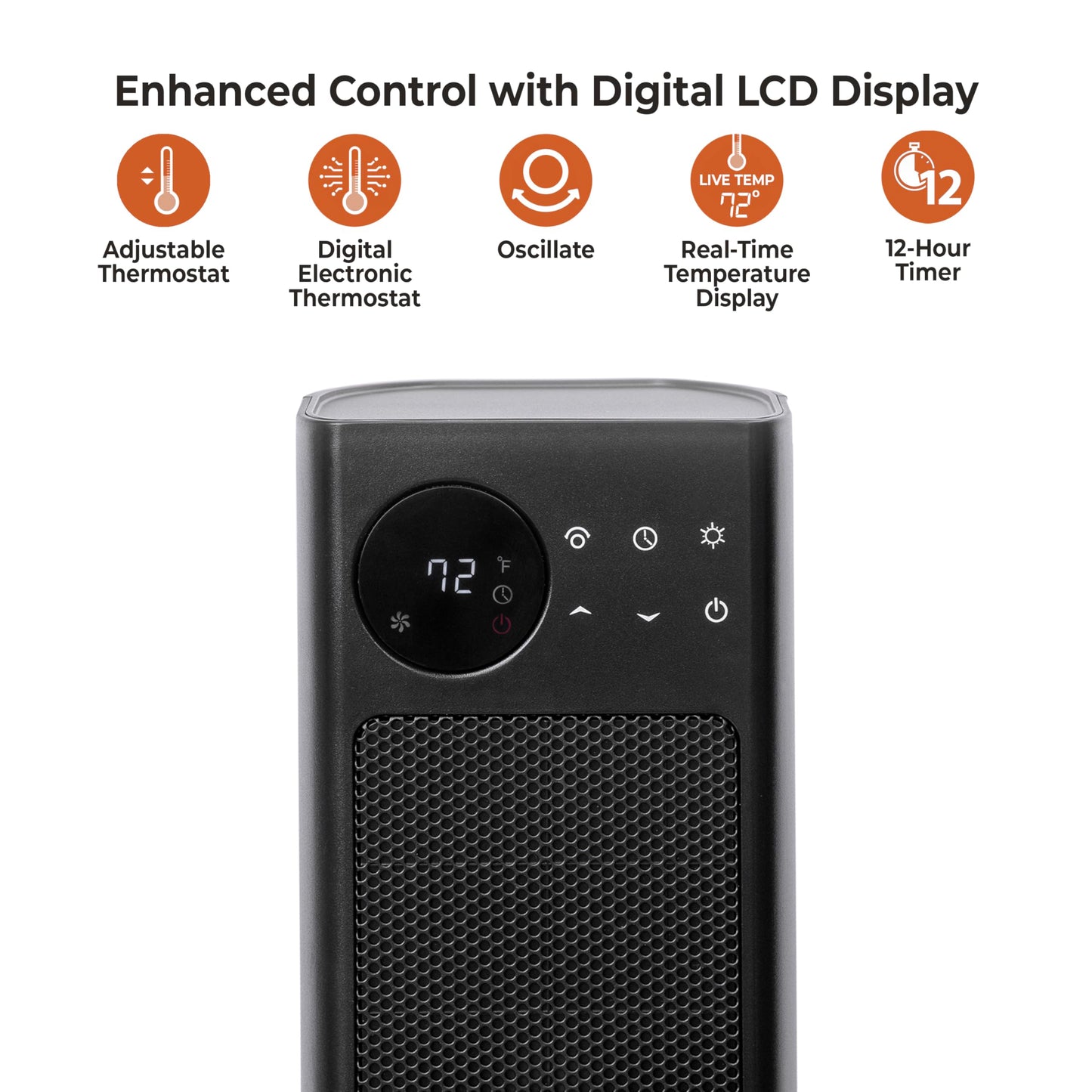 Comfort Zone 30-Inch Oscillating Tower Space Heater with Remote Control – 1500W High Velocity Ceramic Heater, Digital LCD Thermostat, 12-Hour Timer, ECO Mode, Safety Tip-Over & Overheat Protection