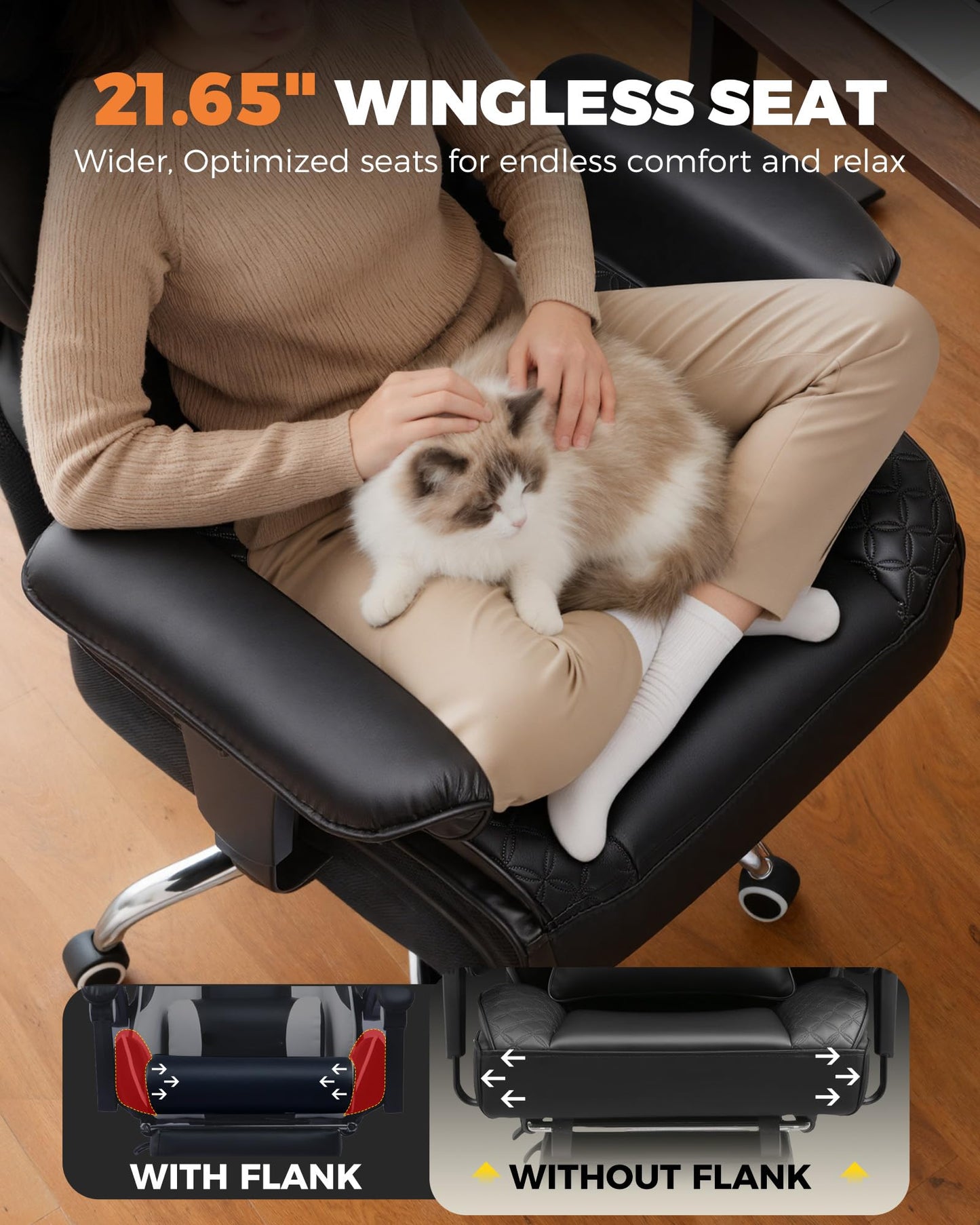 COMHOMA Big and Tall Office Chair with Upgrade Footrest, Heavy Duty Gaming Chair High Back Executive Chair with Spring Lumbar Support for Lower Back Pain Relief, 150°Reclining Adjustable Armrests