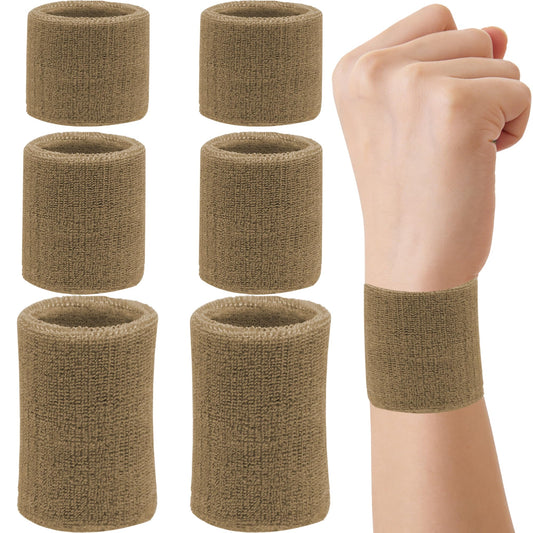 6 Pieces Multi-Sizes Sweatbands Sports Wristband for Men Women Moisture Wicking Tennis Wrist Bands Athletic Cotton Terry Cloth Sweatband for Pickleball,Basketball,Running,Gym,Working Out -Light Camel