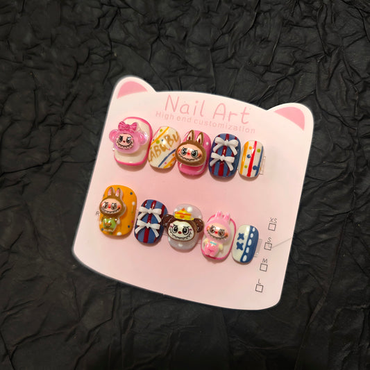 11Pcs(1Pack) Handmade Press On Nails Long Square Nails 30mm Monochrome Grace Nails with Ring NCute Elegant Nail Art for Women Daily Party Wear Size L