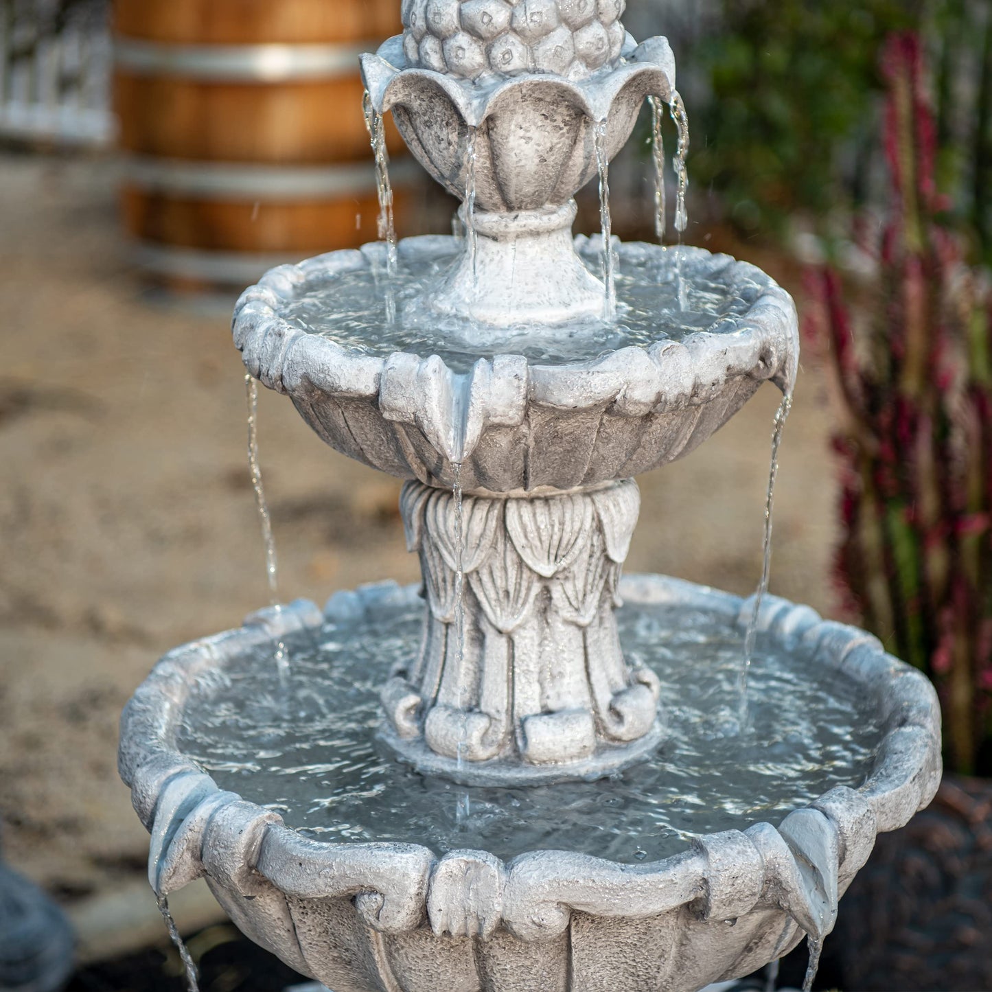XBrand 58.3" 3-Tier Outdoor Freestanding Water Fountain - Classic Leaf Design