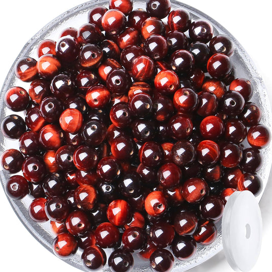 QINJIEJIE 60PCS Red Tiger Eye Beads 8mm Stone Beads Round Loose Gemstone Bead for Bracelet Beading Crystal Jewelry Making DIY Necklace Earrings 0.32"