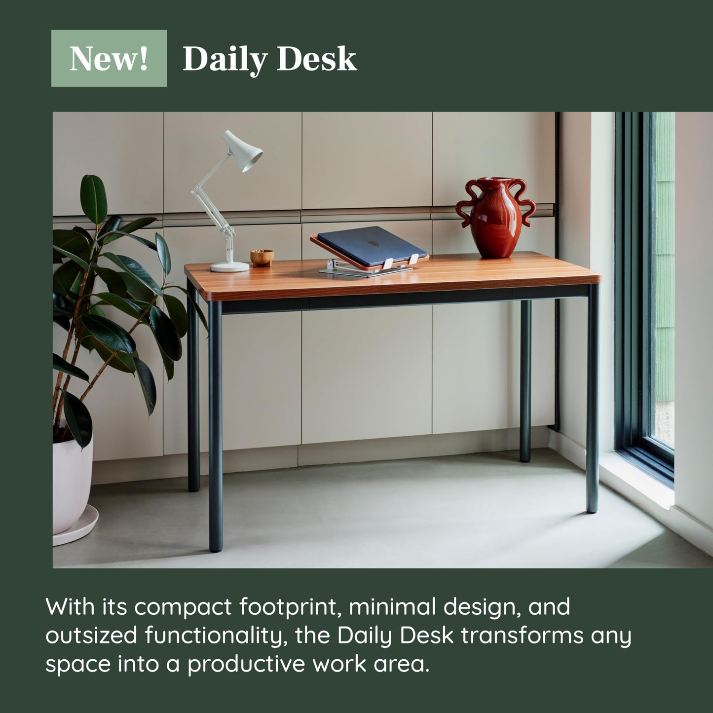 Branch Daily Desk - Functional at Home Office Desk with Effortless Assembly, Timeless Design, Rounded Corners, and Built-in Cable Notch - 36” W x 28.5” H x 24” D - Woodgrain Work Table