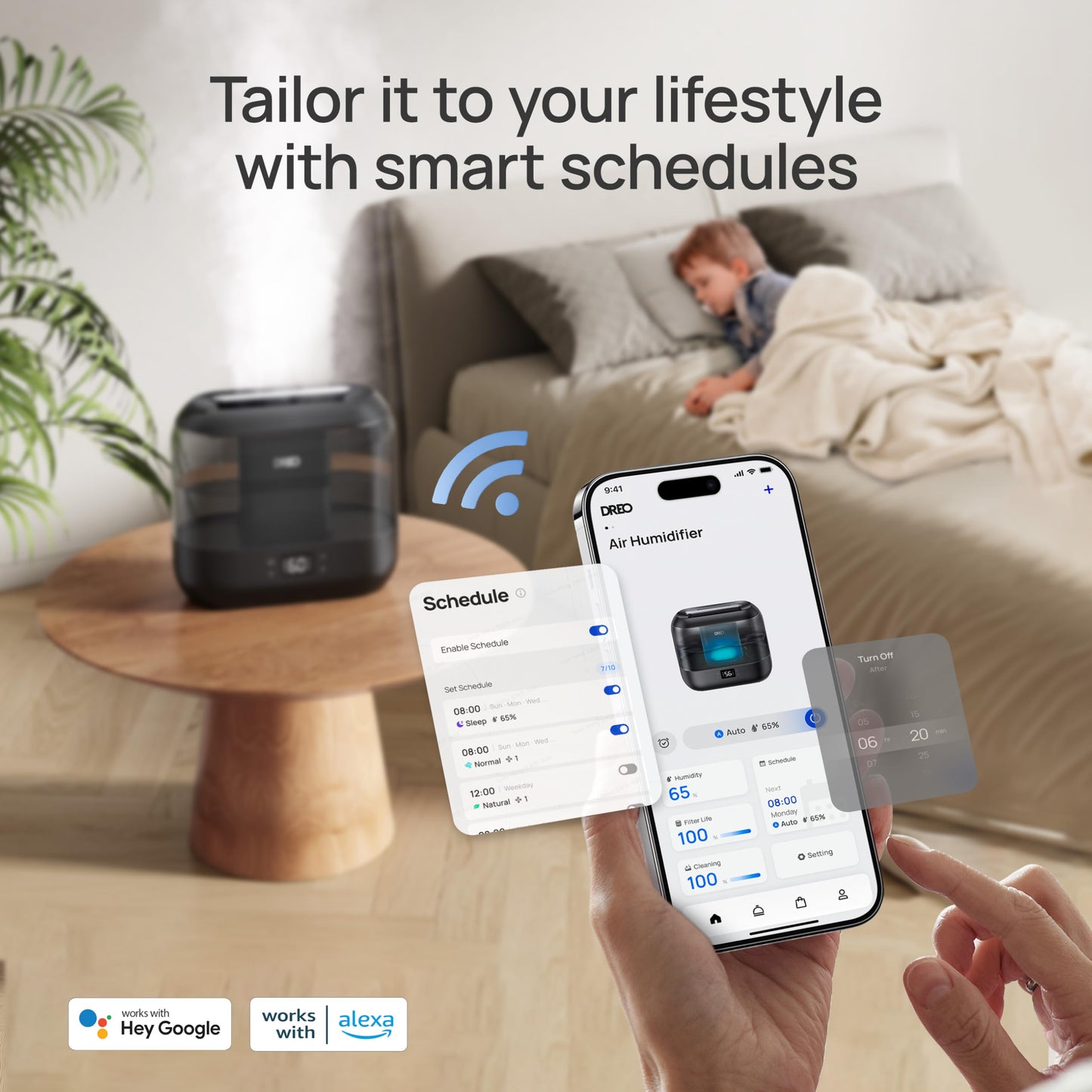 Dreo Smart Humidifiers for Bedroom, Top Fill 4L Supersized Humidifier Large Room with 28 dB, 36H Runtime, Touch/APP/Voice Control, Nightlight, Cool Mist Humidifiers for Baby, Plants, Indoor, Black