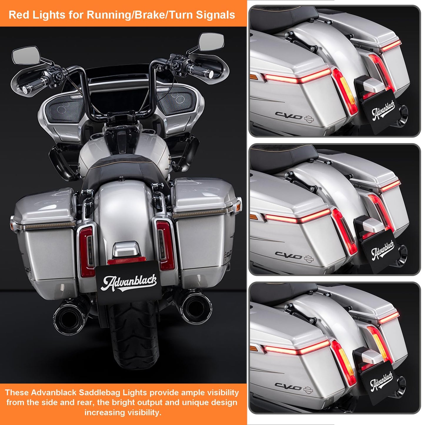 Advanblack 2024 Road Glide Saddlebag Lights LED Hy-per Tail Light Fit for 2023.5-2025 Harley Touring FLH - Smoked - Running/Brake Sequential Red Turn Signals