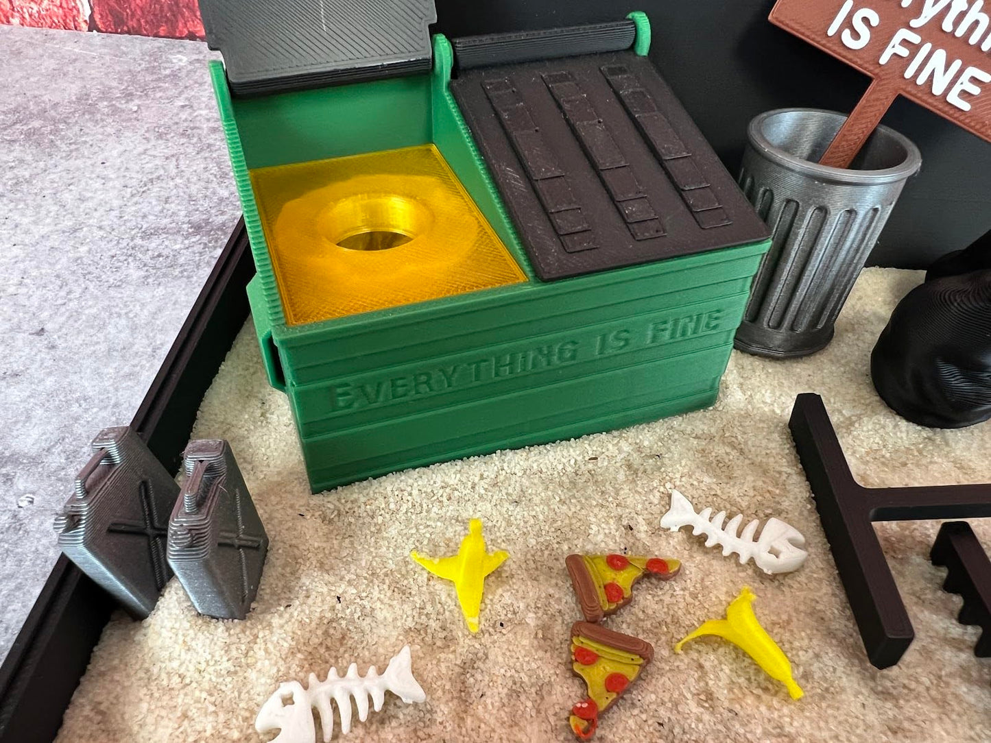 Munnygrubbers - Deluxe Dumpster Fire Zen Garden - Made in USA - Large 7" x 7" - Fine Sand Included - Desk Accessory Box Garden - Funny Novelty Gift - Fidget Stress Relief