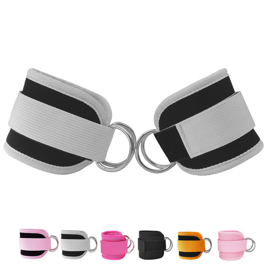 Langmeil Fitness Ankle Straps for Cable Machines, 2 Pack Comfortable Adjustable Padded Ankle Wrist Cuffs, Kickback Glute Workouts for Men Women, D-Ring Leg Straps with Neoprene Padding -Grey