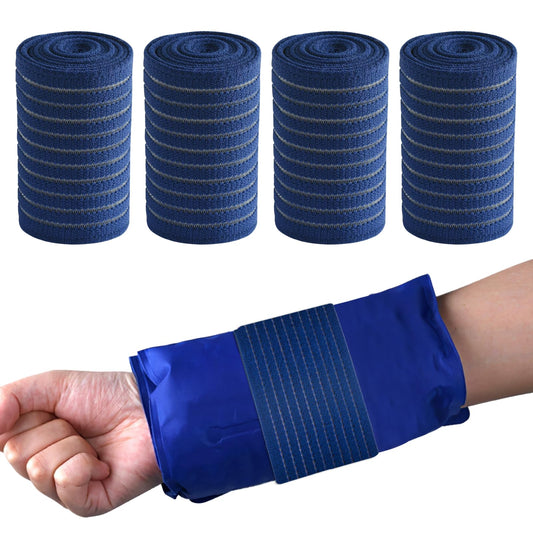 4-Pack Ice Pack Straps, Reusable & Stretchable – 35.5"x3" Adjustable Elastic Wrap with Hook and Loop Closure, Secure Ice Pack Holder for Cold Therapy (Blue)