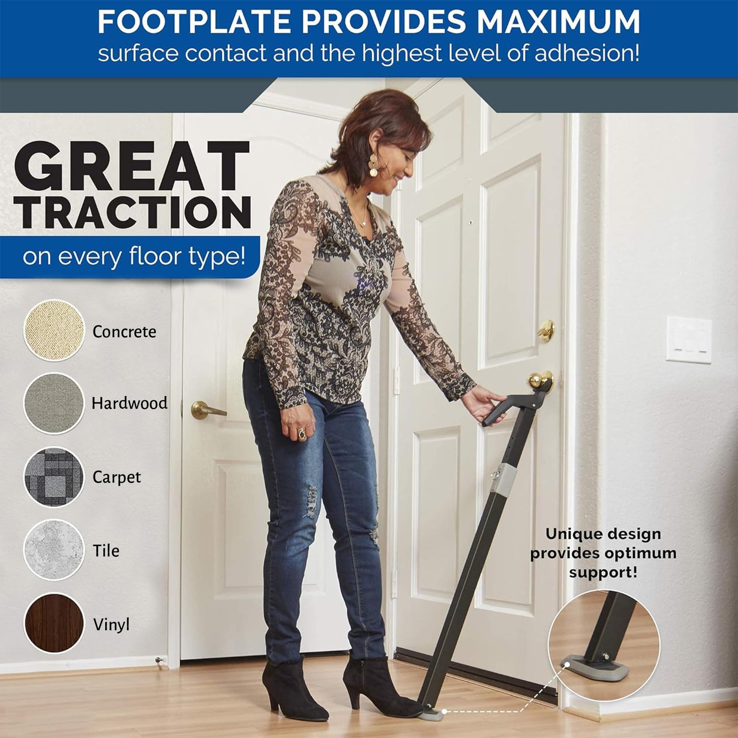 Securadoor Super Heavy Duty Metal Door Stoppers Bar with 3000+lbs Strength Adjustable Door Security Bar for Home Security Residential, Commercial Use Protect Against Forced Entry. Strong Door Jammer