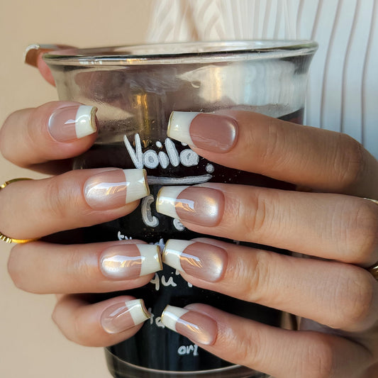 Pure Grace Nude French Tip Press On Nails 10PCS, Classic French Manicure Fake Nails with Soft Nude-Pink Base & Crisp White Tips, Elegant Minimalist Acrylic/UV Gel Press-Ons for Women (light pink, S)