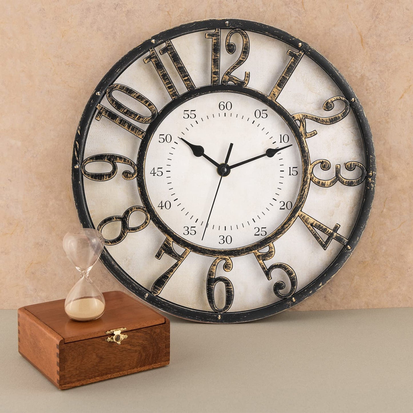 ZOOFOX 12 Inch Retro Wall Clock, Silent Non-Ticking Battery Operated Movement Decorative Round Quartz Wall Clock, Raised 3D Arabic Numeral Clock for Home, Living Room, Kitchen, Office