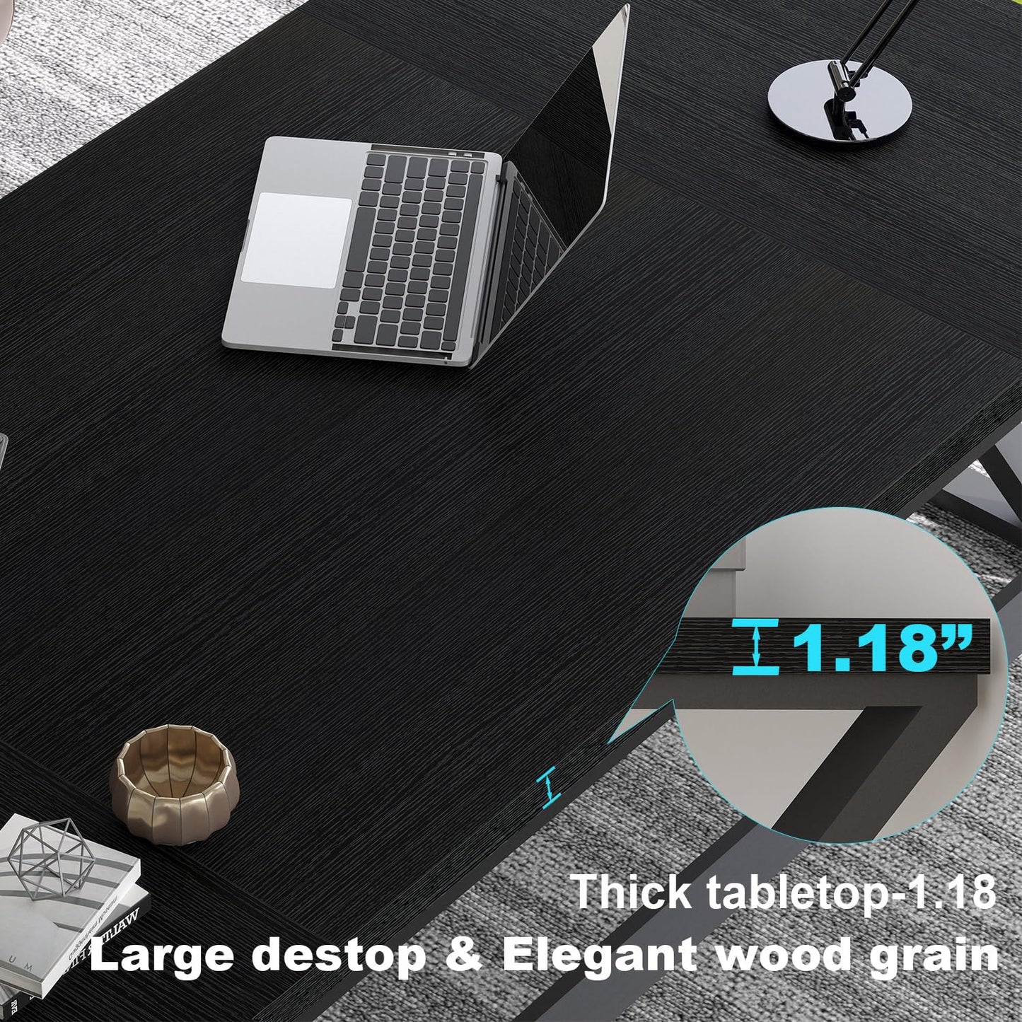 LVB 78.7" Black Computer Desk, Large Industrial Pc Study Home Office Desk, Long Modern Wood Gaming Work Writing Desk for 2 Person, Farmhouse Double Workstation Executive Desk with Storage in Bedroom