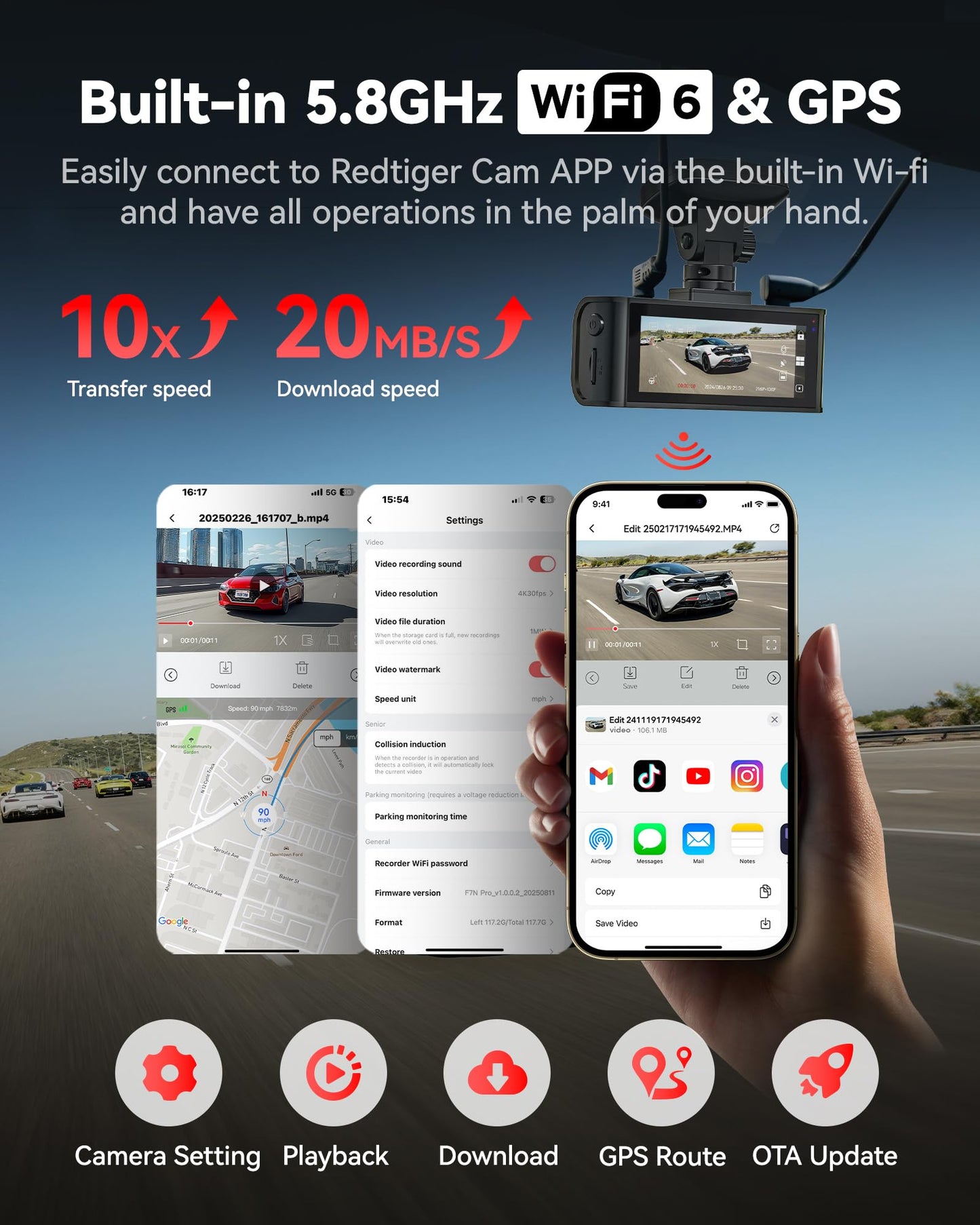 REDTIGER 4K Dash Cam Front and Rear, STARVIS 2 Sensor, 64GB Card Included, 4K/2.5K+1080P Dual Dash Camera for Cars Built-in WiFi GPS, 3.18 Inch IPS Screen, 170° Wide Angle, Parking Monitor (F7N Pro)