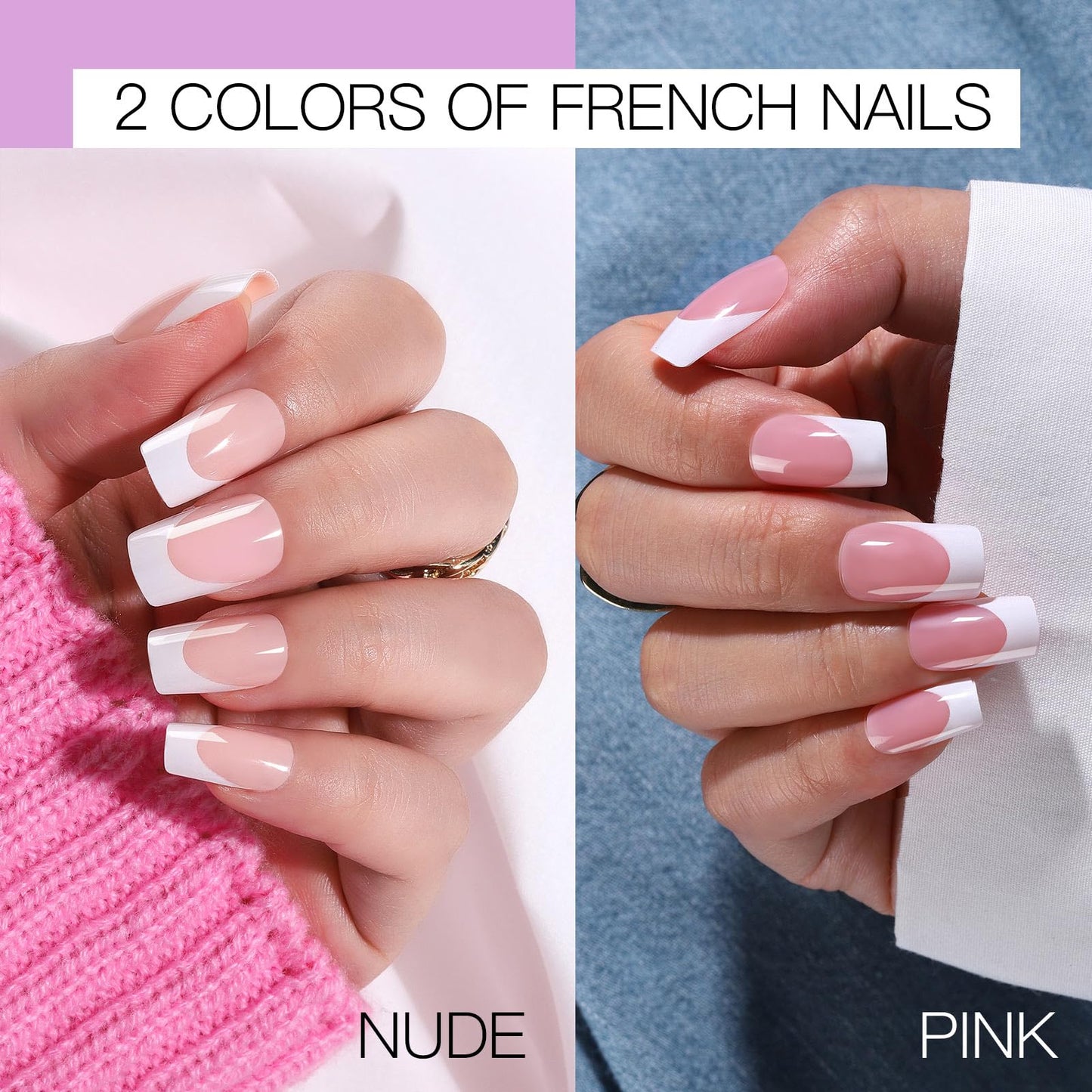 Teenitor Press on Nails Medium Square, 24Pack 576Pcs Press on Nail Kit with Glue, French Tip Nail Press ons Fake Nails for Women, Glitter Matte Glossy Stick on Nails for Nail Art Girls