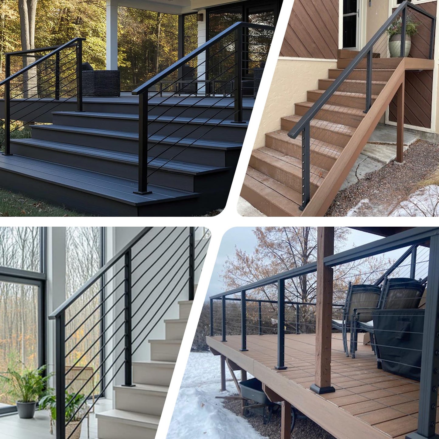 Patavin Complete Set 36" Cable Railing Post Kit, Black Level Drilled Cable Railing Post, Invisible Cable Railing System Kit, 1/8" Stainless Steel Cable, 5Pack Posts with Cable Grommets (No Handrail)