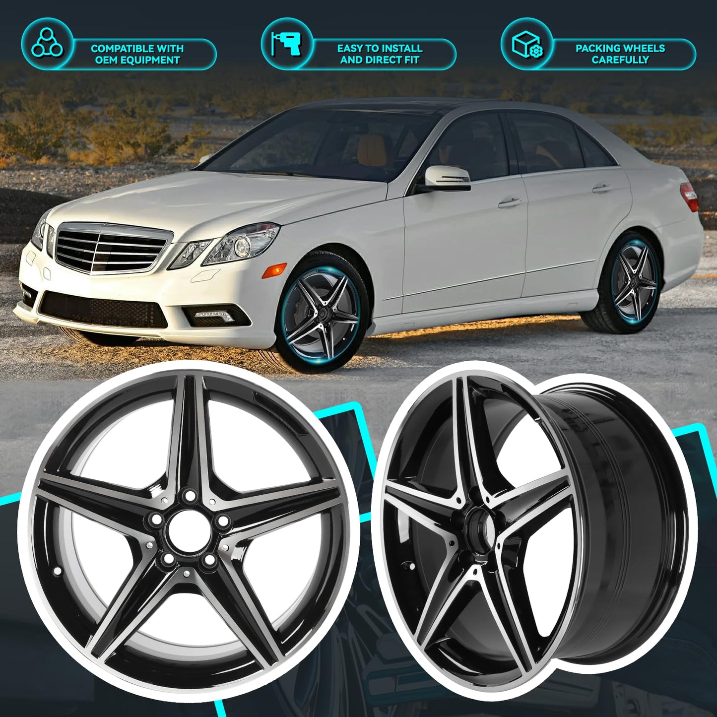 HOLUEKU New 18 Inch 18x8.5Inch Premium Aluminum Alloy Wheel Rim Fits for Mercedes Benz E300 E350 E400 E550 E Class 2010 2011 2012 2013 2014 2015 2016, A2054017700 Direct Fit OE Stock Specs