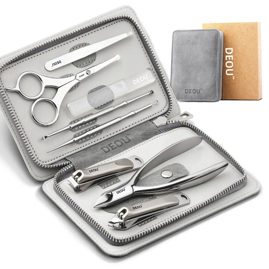 DEOU Premium Manicure Set 8 in 1, 420J2 Stainless Steel Pedicure Kit with Luxury Leather Case, Professional Grooming Tools for Travel & Home, Gifts for Men & Women
