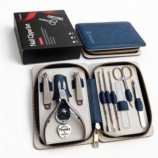 Xsomacis Nail Clippers Set Fingernail and Toenail Clipper Cutters, Manicure Pedicure Kit Stainless Steel 10pcs Professional Grooming Kits, Nail Care Tools with Portable Leather Case for Men or Women