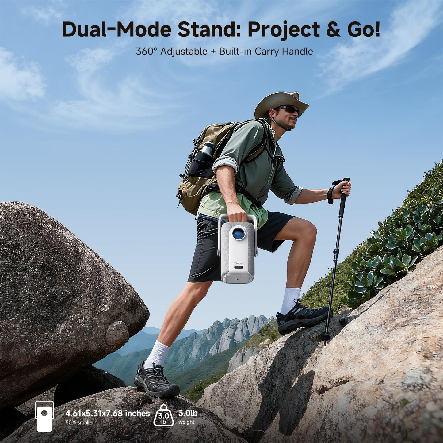 [Short Throw/1200ANSI/Built in Apps] 4K Outdoor Projector with WiFi and Bluetooth, Auto Focus Projector with Dual-Mode Stand, Smart Portable Proyector with Netflix/YouTube/PrimeVideo & Dolby