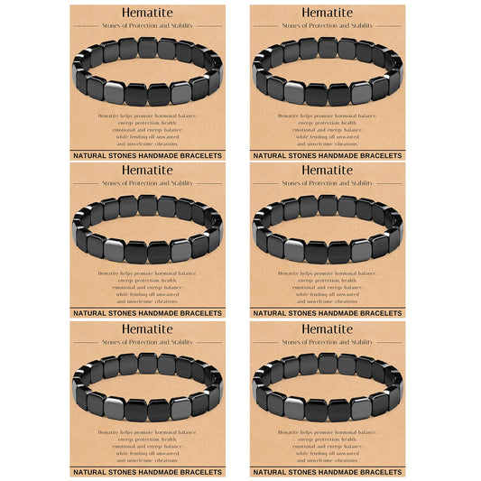 FINZOR 6Pcs Hematite Bracelet for Men Large Size Natural Stones Handmade Bracelets - Reignites Masculine Energy Male Healing Beaded Bracelets for Men Inspirational Easter Gifts A