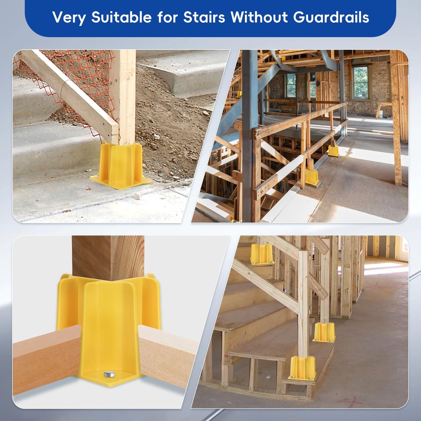 8-Pack Yellow Guardrail Base Boot with Toe Board Slot, Reusable Fall Protection Base for Scaffolding, Temporary Guardrail Systems for Residential and Commercial Construction