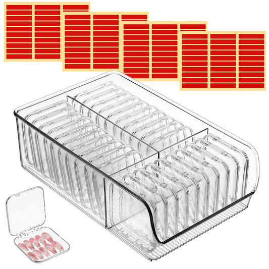 Lemecima 30 Pcs Press On Nail Storage Box Set with Acrylic Display Case Organizer - Press On Nail Packaging Box with 120 Pcs Adhesive Tapes for Fake Nail-Storage Nail-Display Nail-Salon