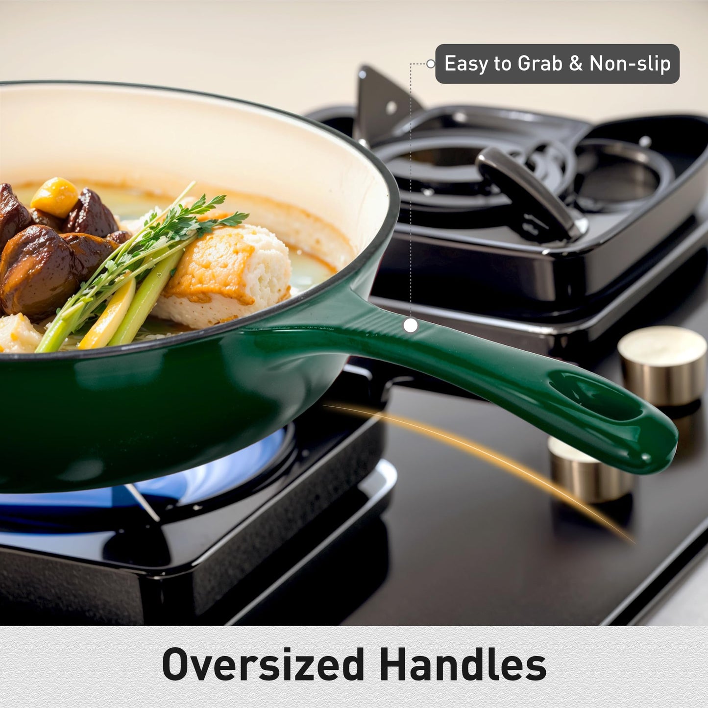 MAISON ARTS Enamel Cast Iron 7 Piece Cookware Set, Dutch Oven Pot with Lid, Emerald Non Stick Pots and Pans set, Oven Safe up to 500°F