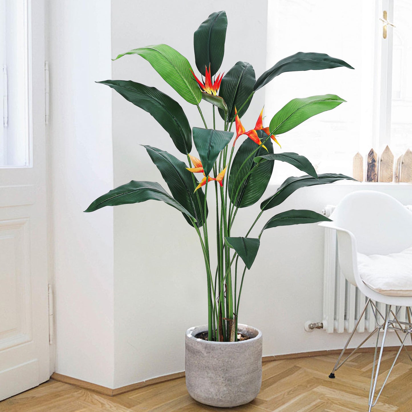 Realistic Artificial Bird of Paradise Plant Palm Tree, 7FT 6FT Tall Fake Tree with Lifelike Faux Leaves, 14 20 Trunks, Silk Indoor Outdoor Greenery, Easy Assembly Home Office Decor, 2 Pack