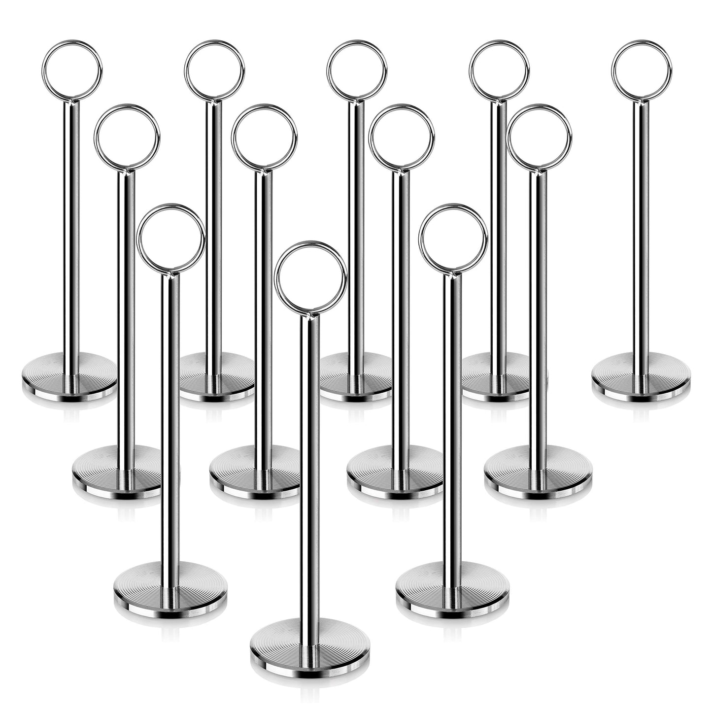 New Star Foodservice Ring-Clip Table Number Holder / Place Card Stand, 8 Inch, Silver, Set of 12