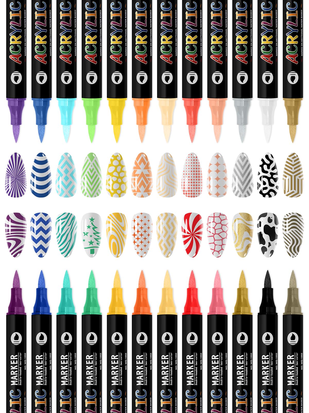 24 Color 3D Nail Art Polish Pens Set, Kalolary Nail Art Markers Point Graffiti Dotting Pen Drawing Painting Liner Double Headed Acrylic Paint for DIY Nail Art