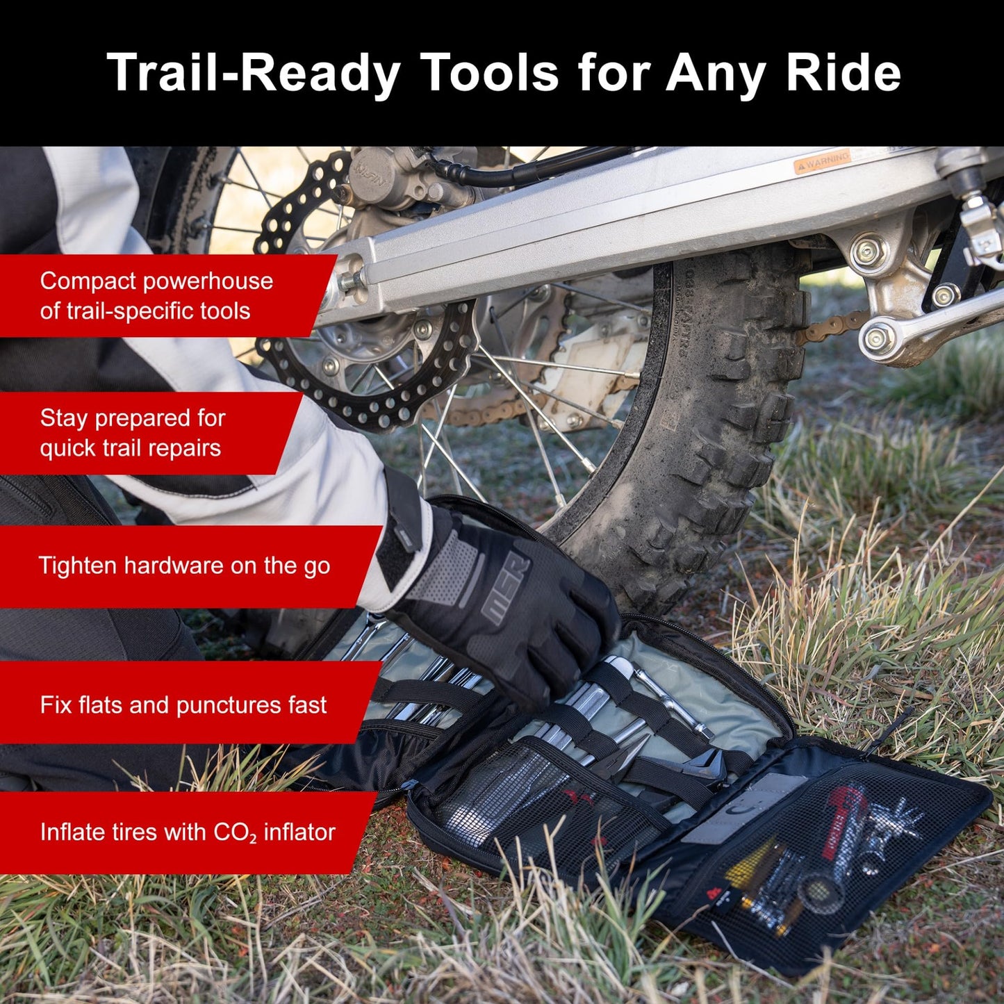 Tusk Compact Motorcycle Essentials Trail Saver Tool Kit (Axle Wrench 22mm/32mm)