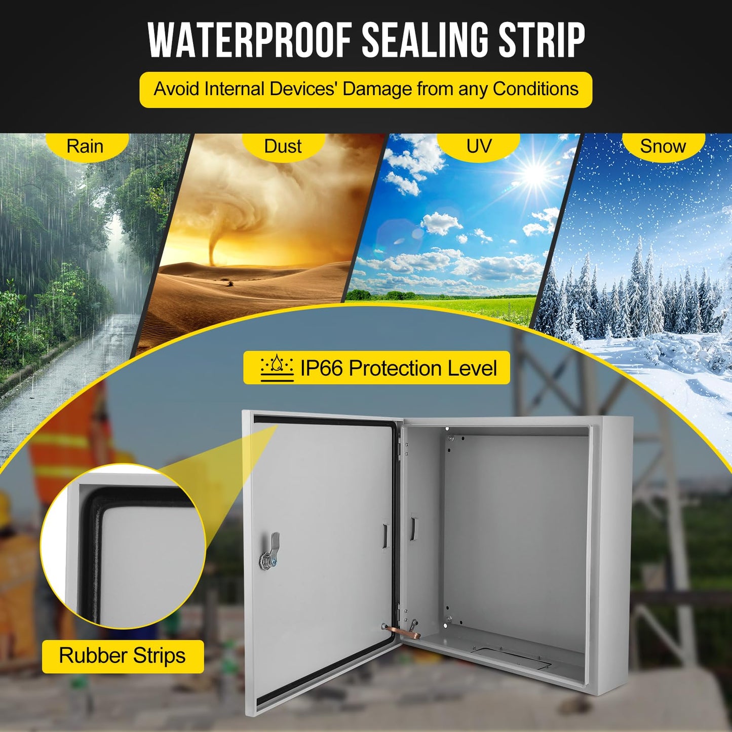 Electrical Box, 24x24x8 NEMA 4X Steel Electrical Box, IP66 Waterproof & Dustproof, Outdoor/Indoor Electrical Junction Box, Lockable Junction Box