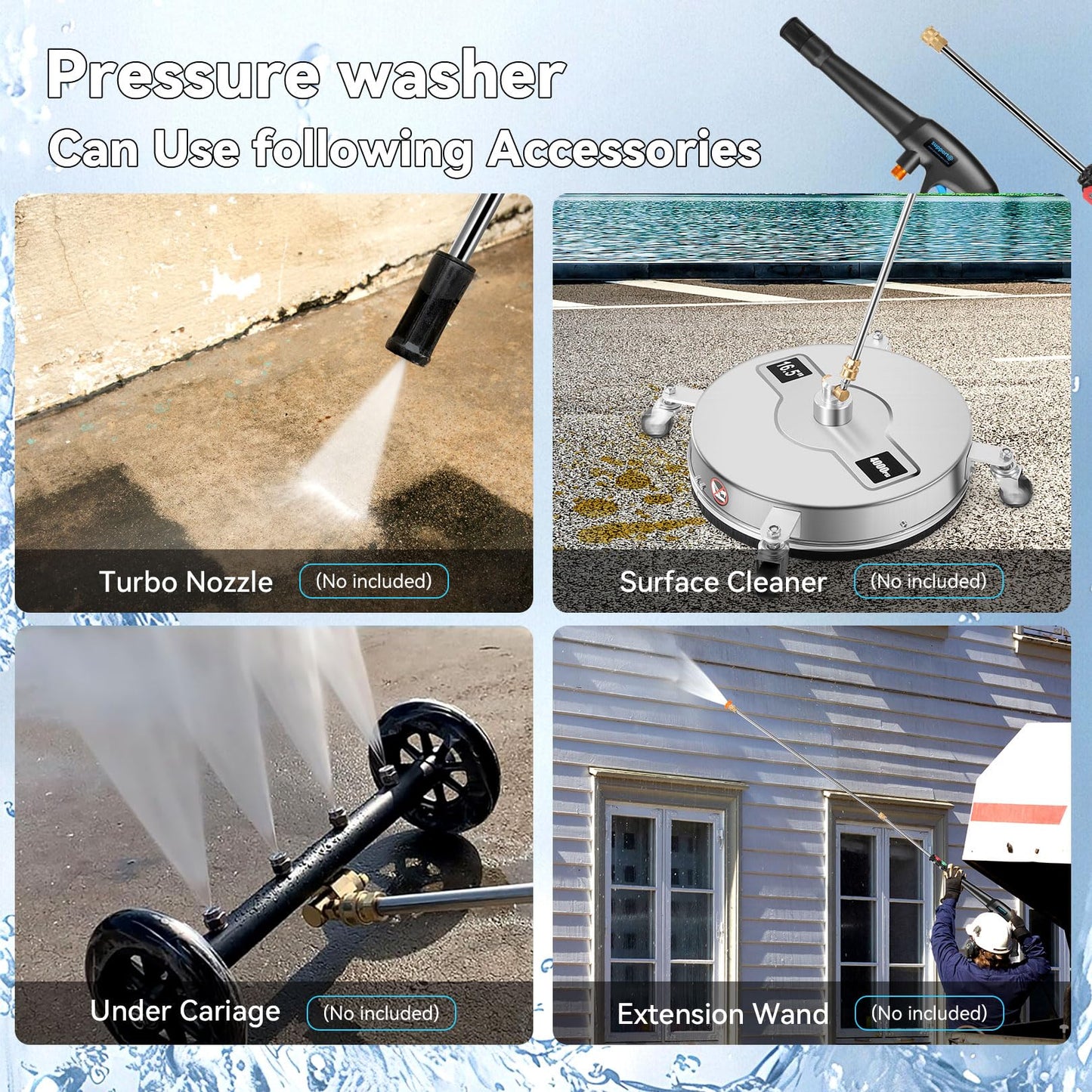 Pressure Cleaner 5000 PSI Adjustable Pressure, Power Cleaners Powered with 33ft Pressure Hose, 4 Nozzles and 500ml Foam Cannon, Cleaner Machine for Home, Car, Blue