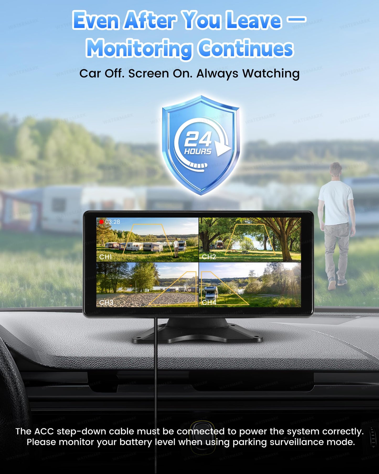 Venluna RV Camera System with Carplay & Android Auto, 10.36" Touch Screen Monitor, Wired 4 1080P IP69 Waterproof Backup Cameras for Semi Truck Trailer Camper, Blind Spot Detection/DVR Loop Recording