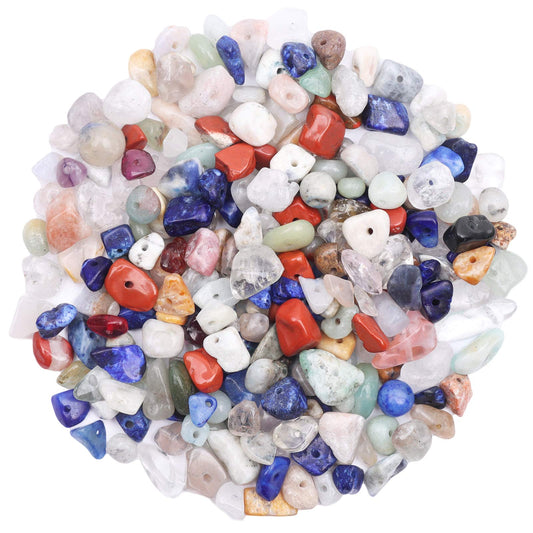 500 pcs Natural Chip Stone Beads, Beach Stone 5-8 mm Irregular Gemstones Healing Crystal Loose Rocks Bead Hole Drilled for Jewelry Making Bracelet