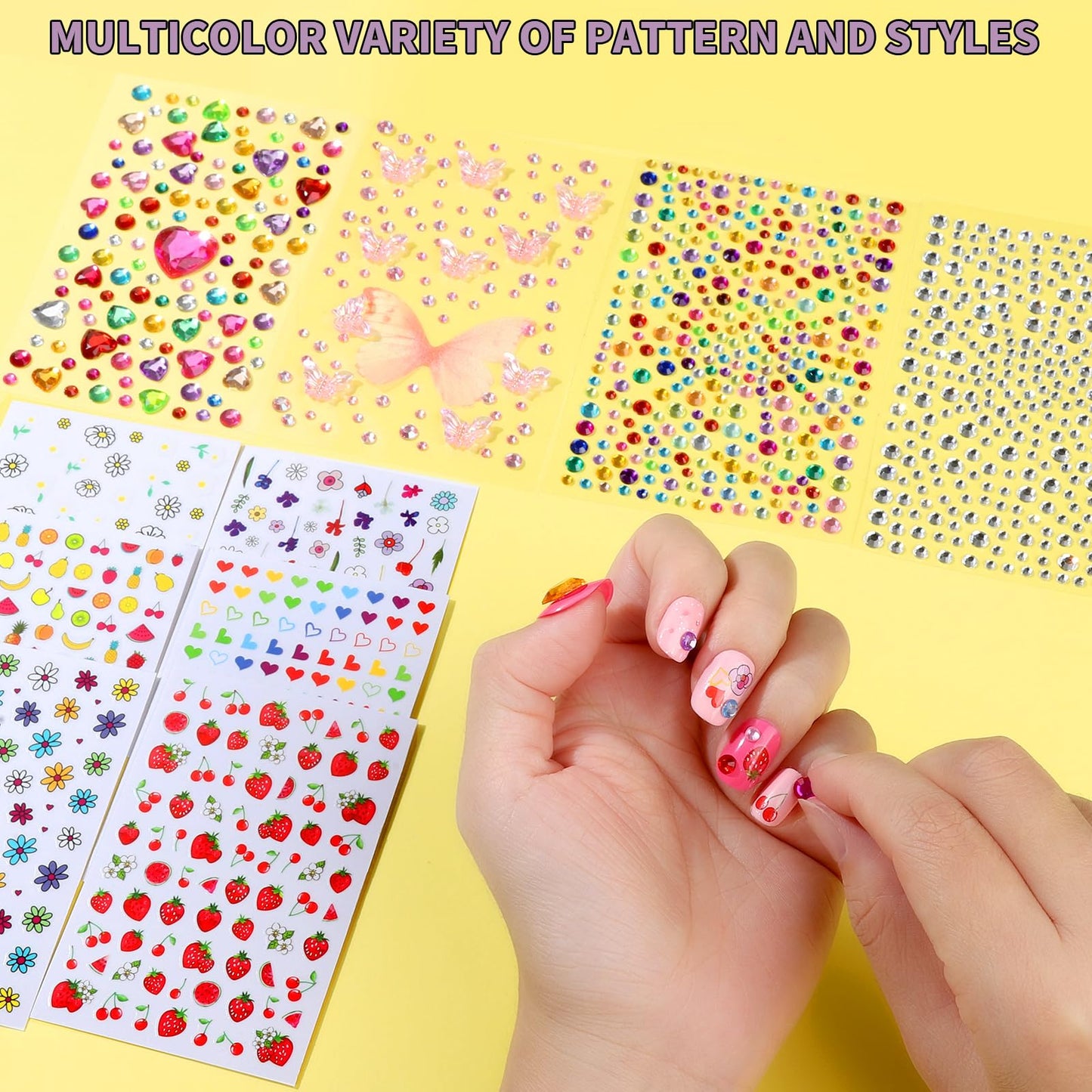 FANDAMEI Nail Kit for Girls, Press on Nails for Teens, Nail Polish Set for Girls, False Nail Tips for Teens, Nail Stickers, 3D Rhinestone Stickers Face Gems, Nail Glitter, Nail Art Tool Kit