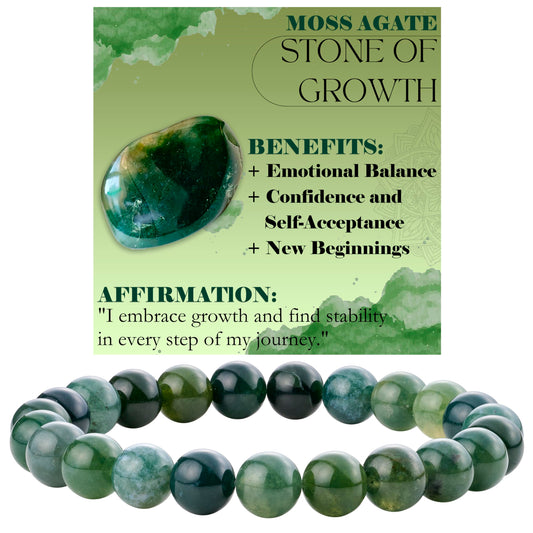 Moss Agate - Growth - 8mm Beaded Bracelets for Women Handmade Semi Precious Natural Stone Stretch Elastic Jewelry Yoga Protection Gifts