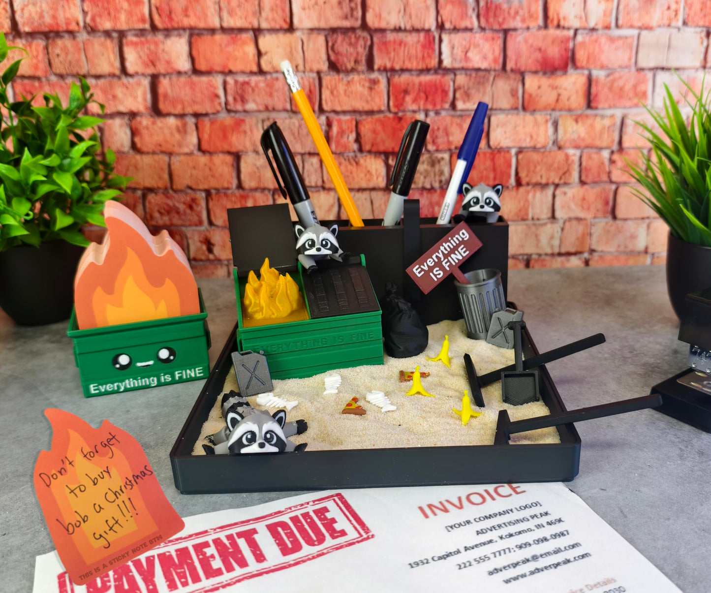 Munnygrubbers - Deluxe Dumpster Fire Zen Garden - Made in USA - Large 7" x 7" - Fine Sand Included - Desk Accessory Box Garden - Funny Novelty Gift - Fidget Stress Relief
