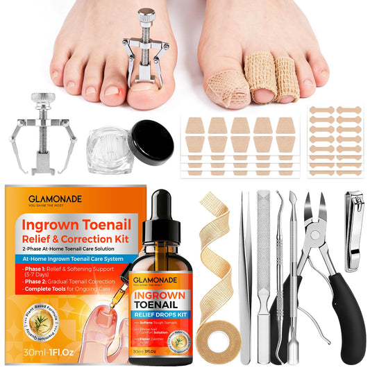 Glamonade Ingrown Toenail Removal Kit: Complete Ingrown Toenail Tool With Corrector Patch And Relief Softening Drops For Soothing Comfort, At‑Home Professional Kit For Men & Women with Curved Toenails