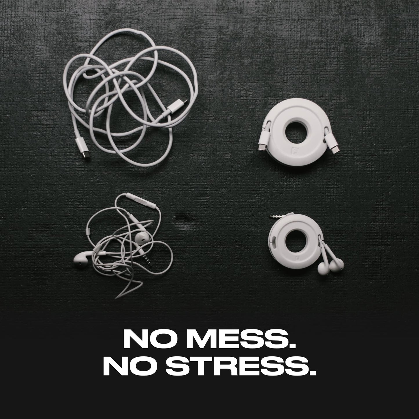 Side Winder Mini and Max Headphone, Earbud and Charging Cable Winder and Organizer Perfect for Wrapping Earbuds and Cords for Travel and Organization 2-Pack (White, Max)