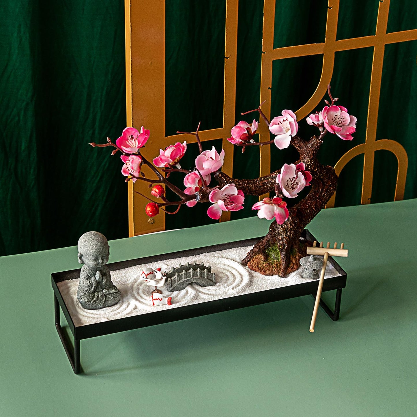 Mini Zen Garden for Desk - Buddha Bonsai Wax Sand Garden Kit Beautiful Japanese Decor Gift Set for Home, Office Desk Zen Sand Tray Therapy Desktop Meditation Room Accessories