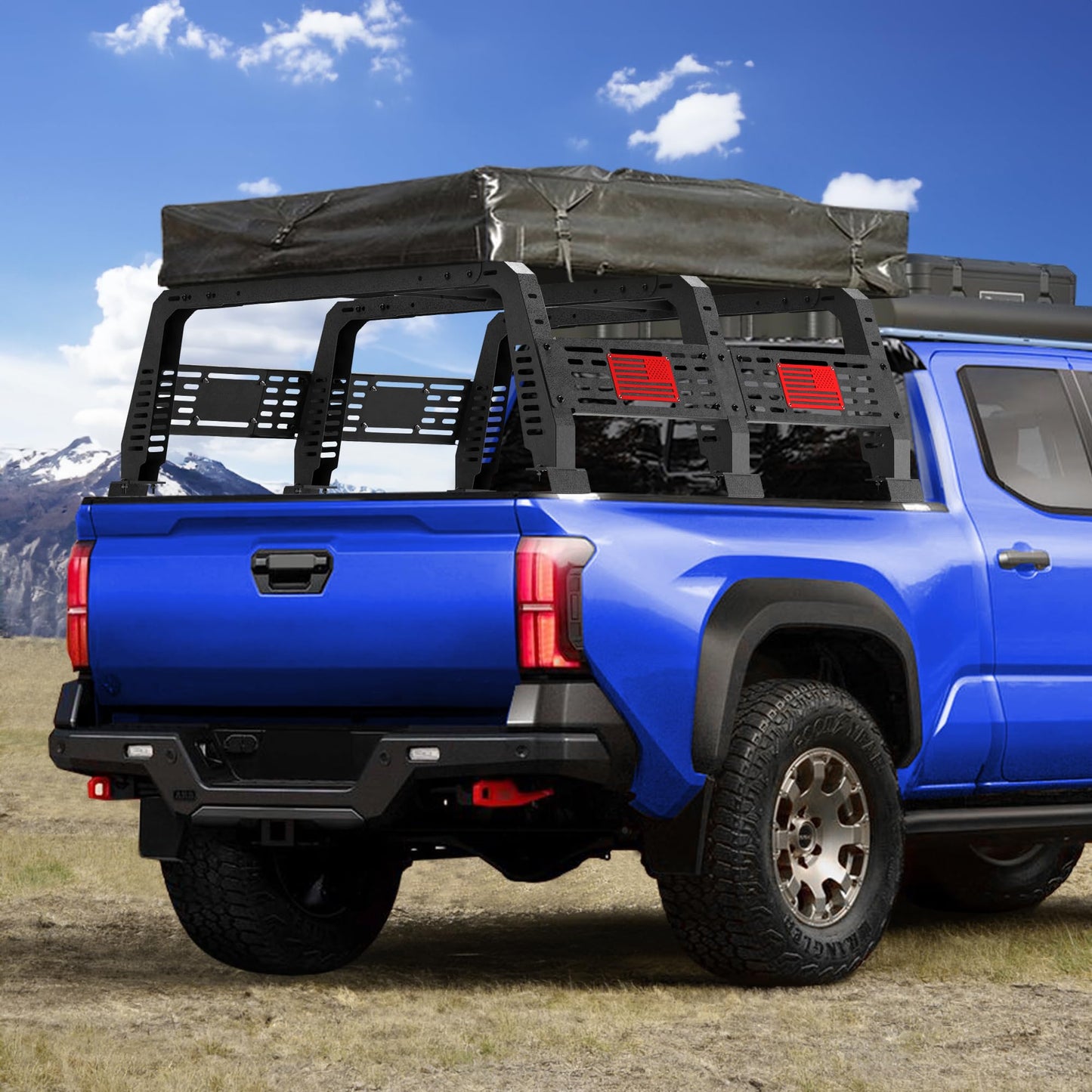 Truck Bed Rack for Toyota Tacoma 2005-2025, 22.5" Steel Overland Bed Rack with Adjustable Width, Heavy Duty Cargo Rack for Factory Bed Rails