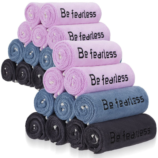 Peryiter 24 Pcs Microfiber Gym Towels for Men and Women, Soft Be Fearless Sweat Workout Towels for Yoga Sports Exercise Fitness Bath Home Cycling Swimming Camping