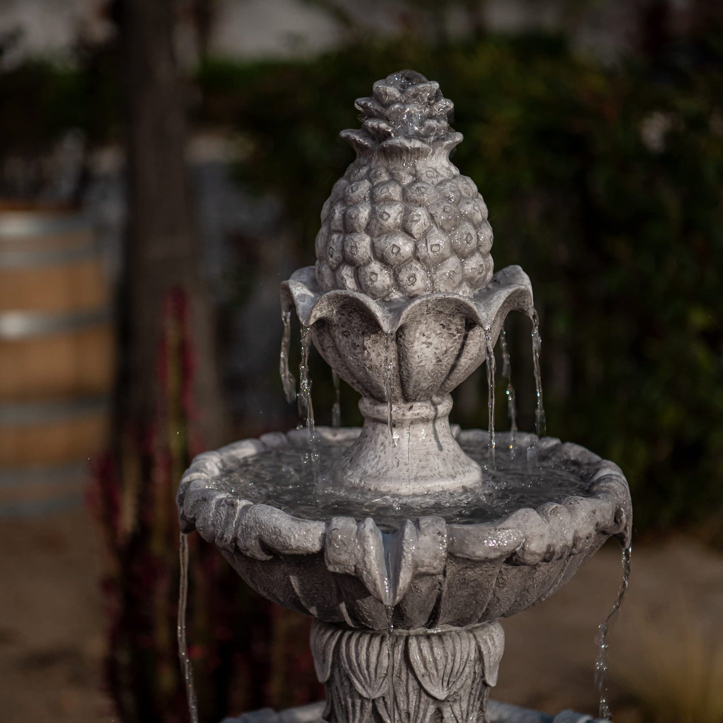 XBrand 58.3" 3-Tier Outdoor Water Fountain – Dark Gray Freestanding Classic Leaf Design with Bird Bath, Pump & Large Water Capacity – Garden, Yard, Lawn, or Patio Décor