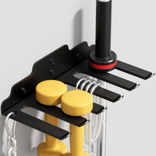 XZHXFX Gym Home Storage Rack, Multi-Purpose Heavy Duty Rack for Resistance Bands, Jump Ropes, Lifting Belt, Fitness Bands, Barbells, Home Gym Accessories Hanger with 6 Hooks