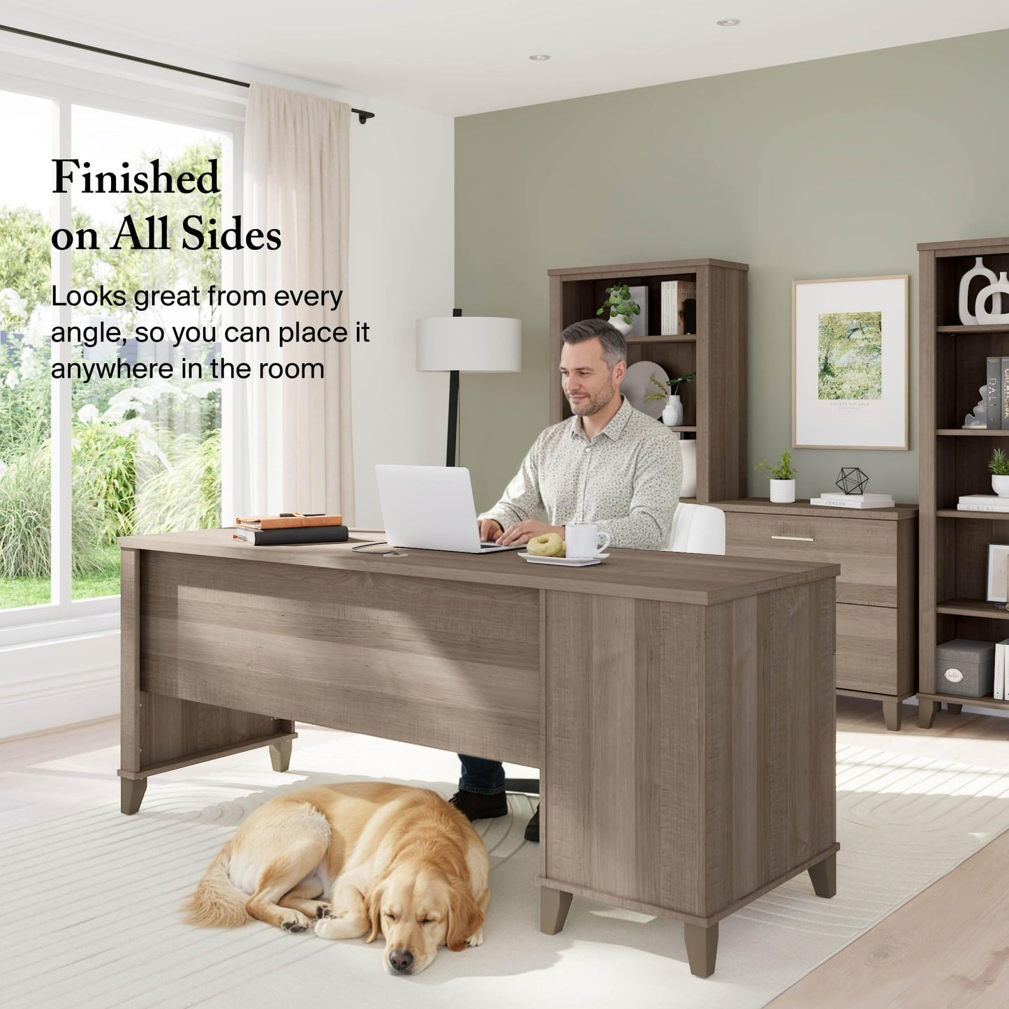Bush Home 72-inch Home Office Desk with Drawers, Large Computer Table for Personal Workspace, Somerset Collection, Ash Gray