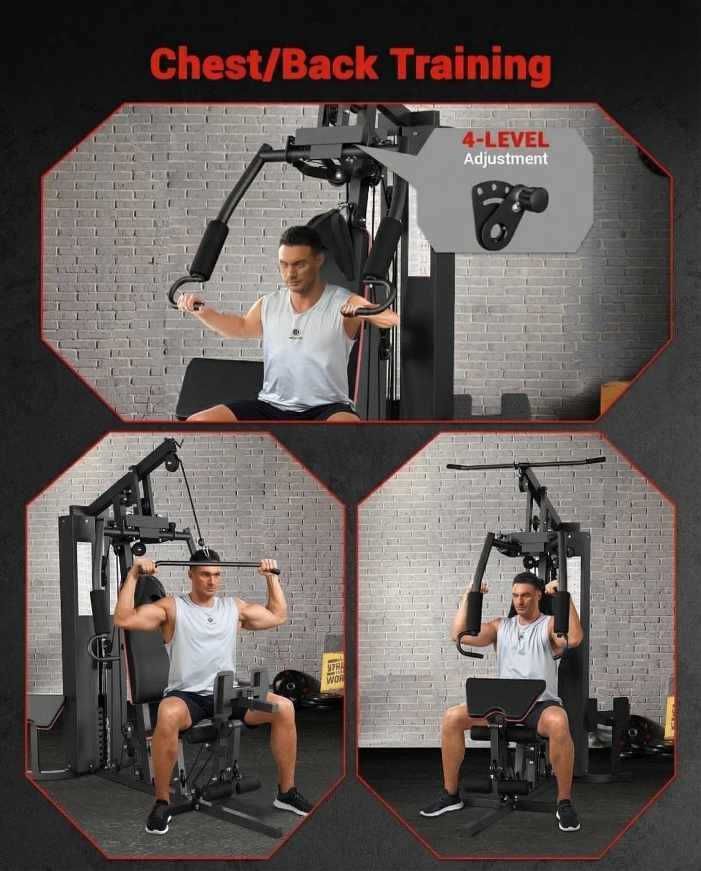 Multifunctional Home Gym Equipment, Full Body Workout Station, Exercise Machine with 150 Lbs Weight Stack, Home Gym Workout Equipment with Pulley System and Foot Pedal, Black
