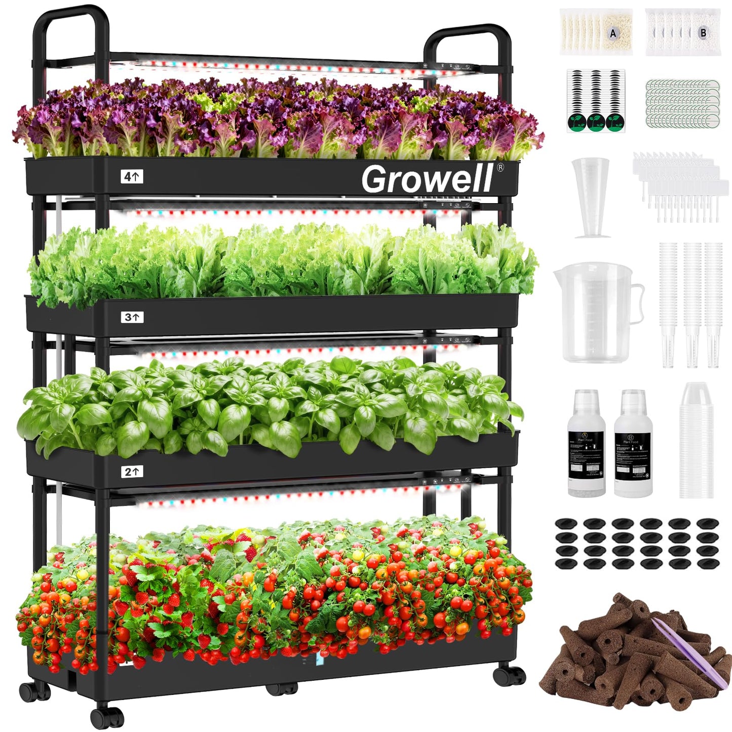 Growell Large Hydroponics Growing System Kit, 120 Pods Vertical Indoor Herb Garden Kit with 2 Light Modes & Auto Circulating Water System, 48L Movable Indoor Gardening System for Herb Vegetable Fruit