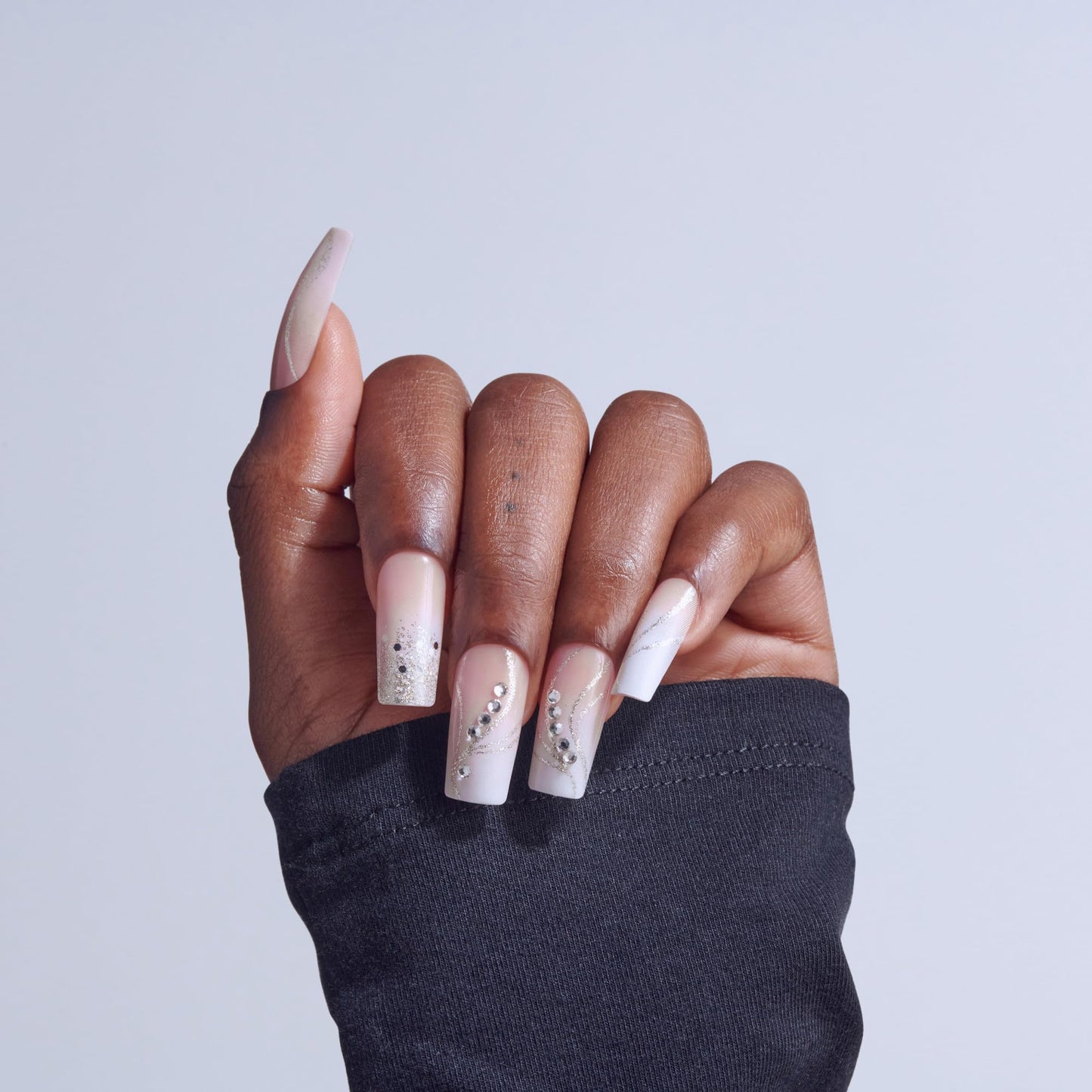 Kiss Glam, Press On Nails, Nail glue included, 'Wrapped in Beauty', Pink, Long Size, Square Shape, Includes 32 Nails, 2g Glue, 1 Manicure Stick, 1 Mini File